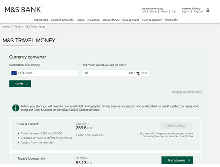 Marks and Spencer Travel Money Website